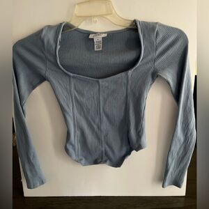 JUST POLLY Ribbed Long Sleeve Top | Square Neck | Size S